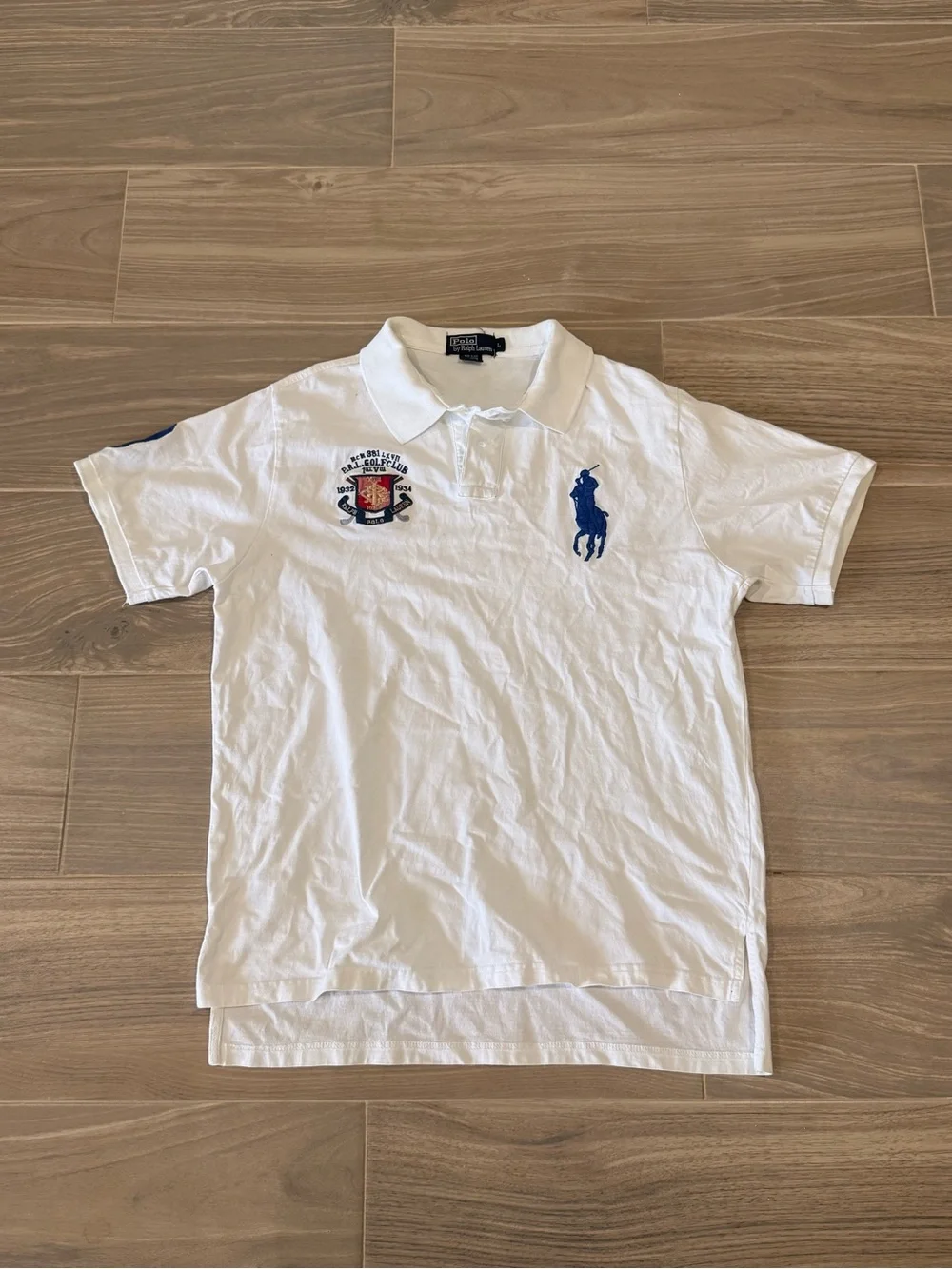 Ralph Lauren White Polo with Blue Pony & Crest Patch